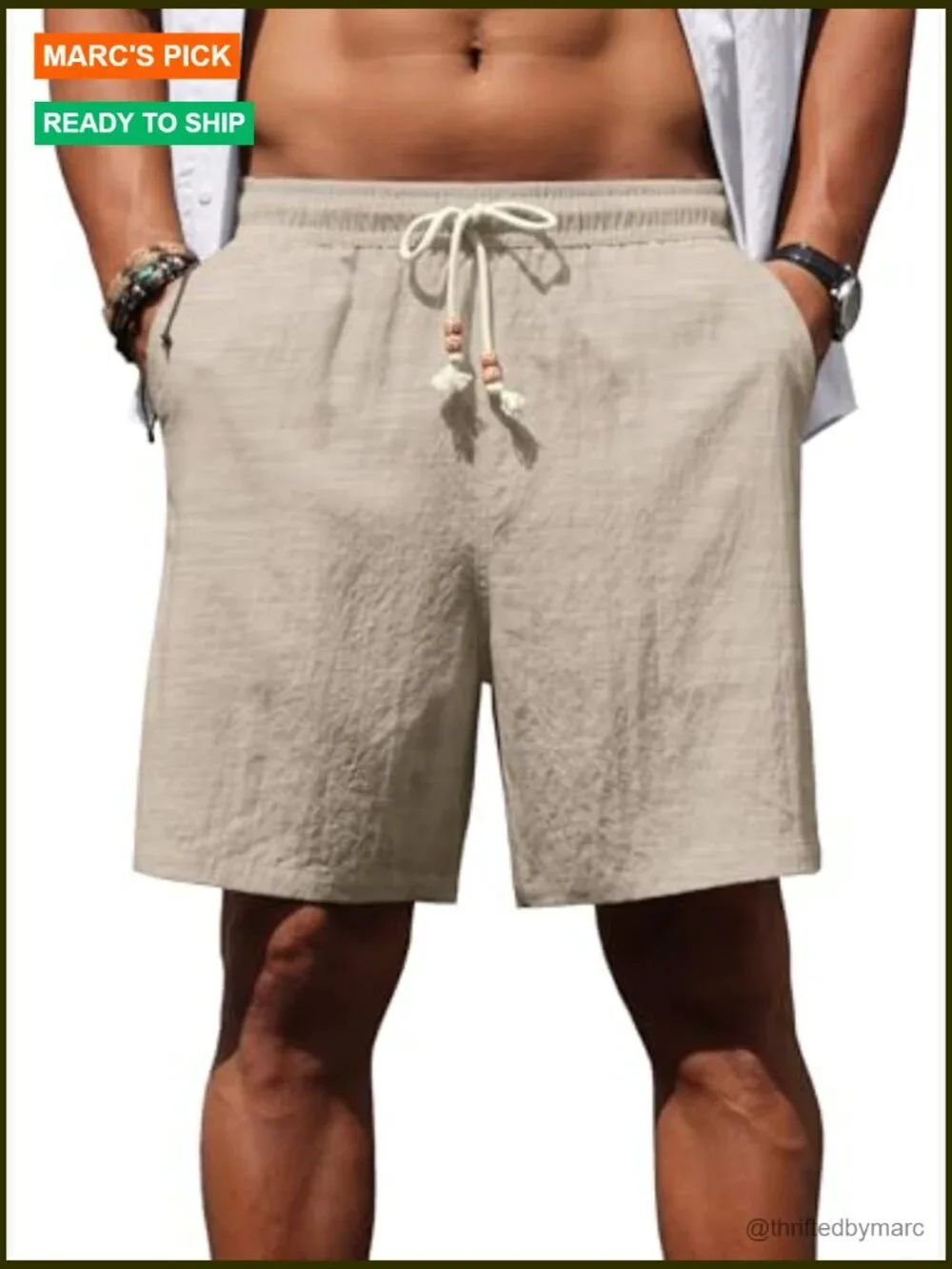 Men's Linen Shorts Elastic Waist Drawstring Lightweight Summer Casual